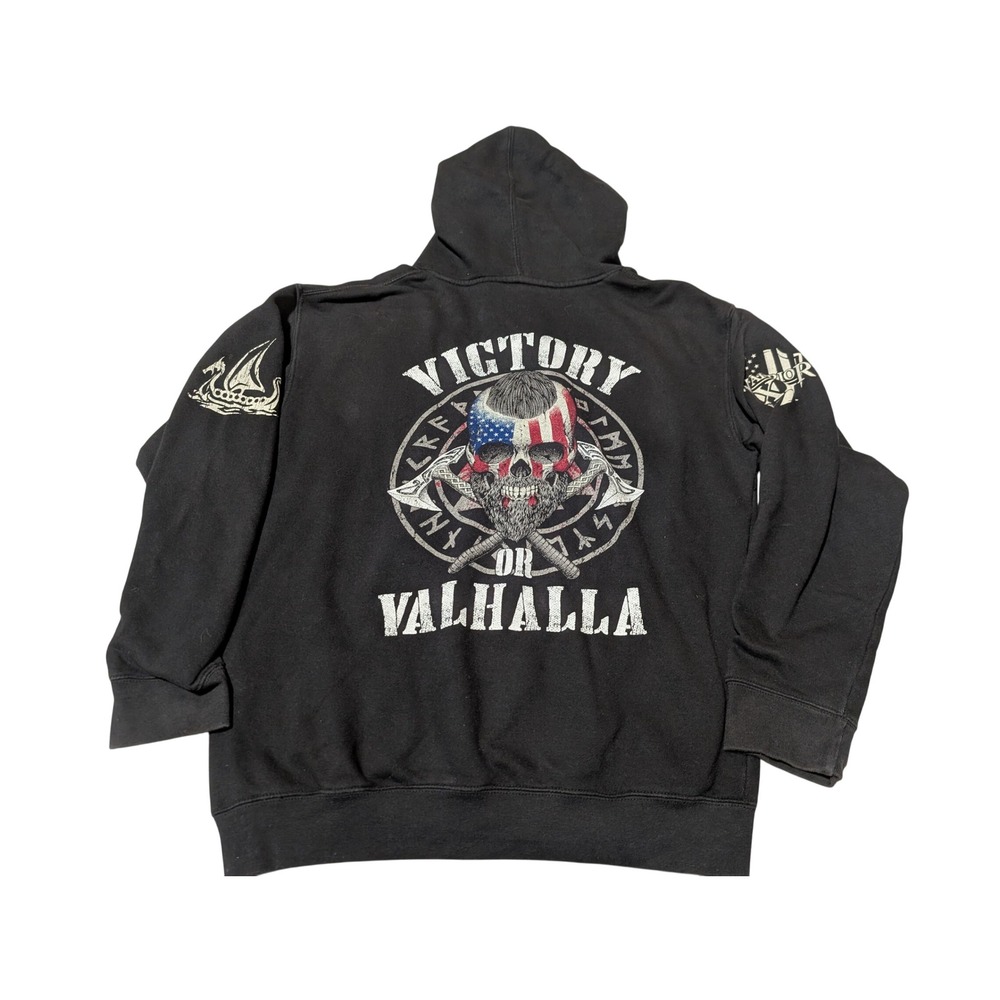 Warrior XII Hoodie Mens M Black Victory Valhalla Viking Skull Graphic Pullover
